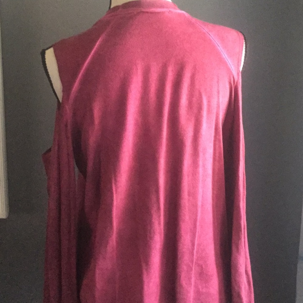 ❌DONATED❌Berry Burgundy Wash Cold Shoulder Long Sleeve Sweat Top - Picture 5 of 9